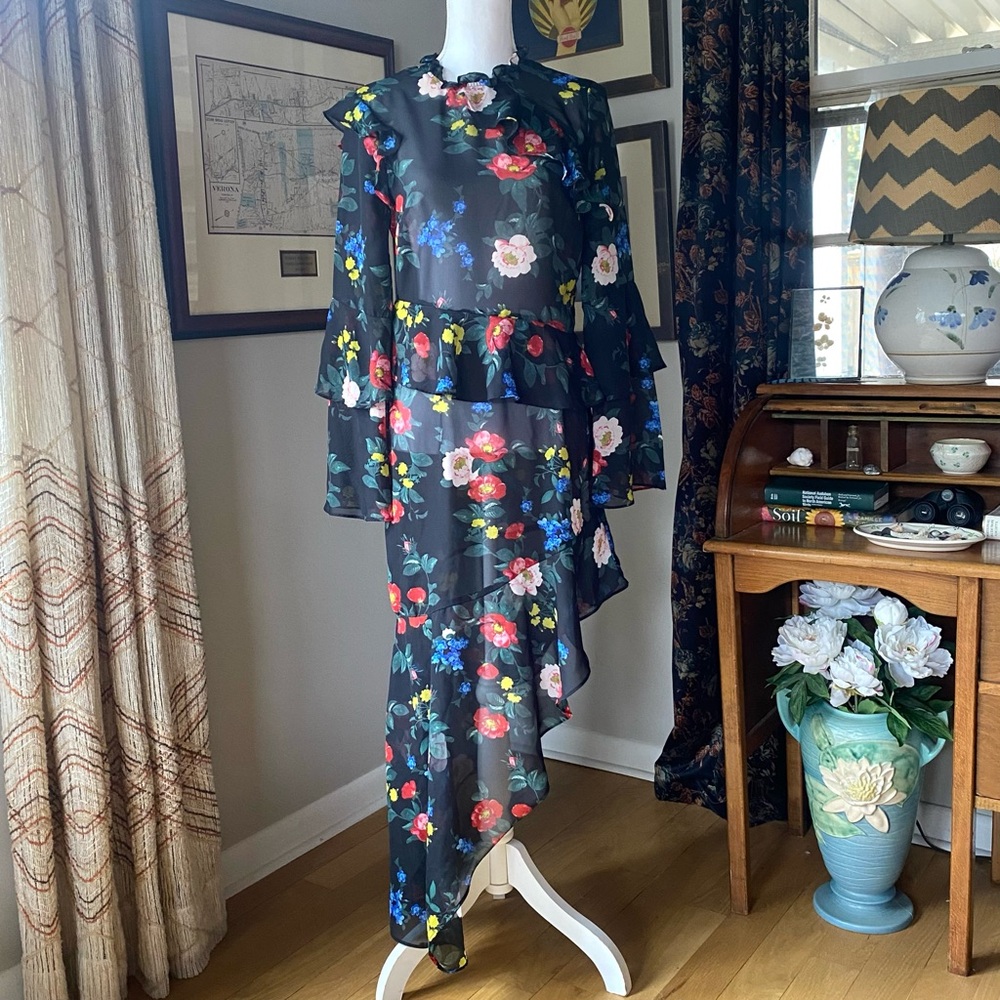 SOLD Miss Selfridge floral asymmetrical sheer dress